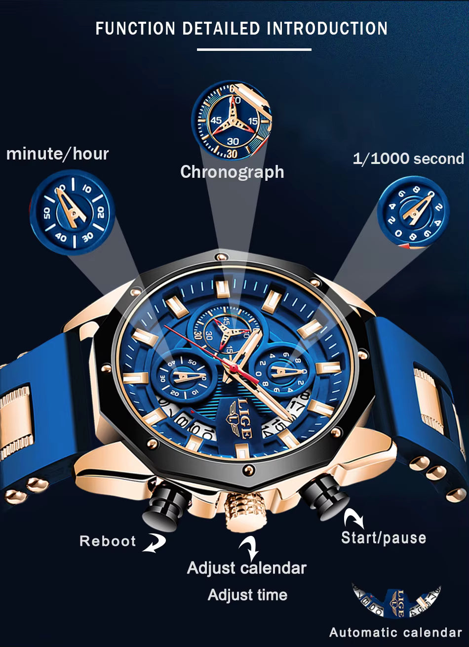LIGE Top Brand Luxury Men's Waterproof Watch Offer 195 SAR