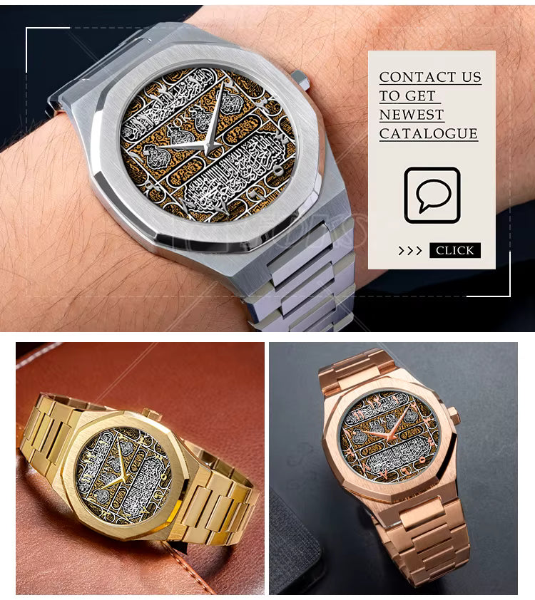 Hot Trend Custom Islamic Muslim Arabic Waterproof Japan Movt Quartz Watch Stainless Steel Strap Wrist watch