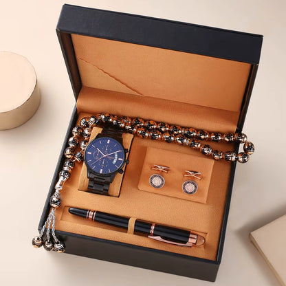 Elegant Men’s Gift Set with Arabic Dial – طقم هدايا رجالي أنيق مع ساعة بالأرقام العربية