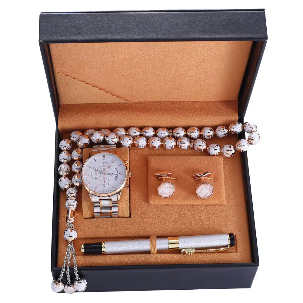 Elegant Men’s Gift Set with Arabic Dial – طقم هدايا رجالي أنيق مع ساعة بالأرقام العربية