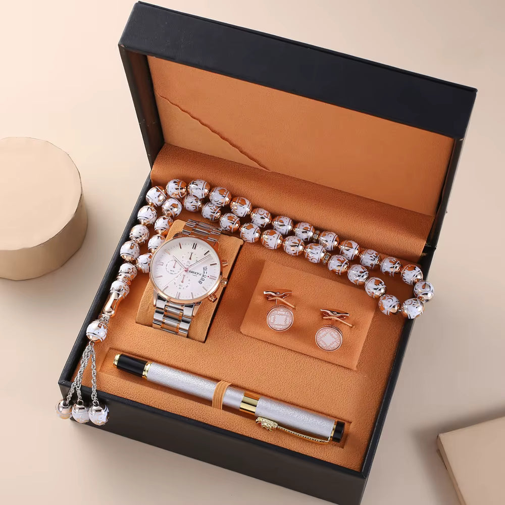 Elegant Men’s Gift Set with Arabic Dial – طقم هدايا رجالي أنيق مع ساعة بالأرقام العربية