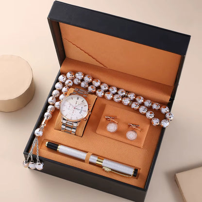 Elegant Men’s Gift Set with Arabic Dial – طقم هدايا رجالي أنيق مع ساعة بالأرقام العربية