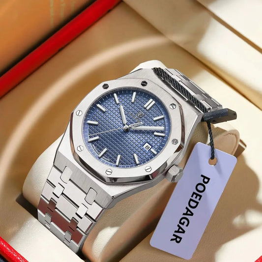 POEDAGAR Original Luxury Man Watch Date Luminous Men Wristwatch Fashion💼 | ساعة كوارتز أصلية مضيئة مقاومة للماء – تصميم عصري للرجال