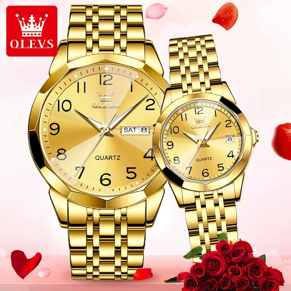 OLEVS 9970 New Fashion Stainless Steel Couple Watch Set / ساعة  الجديدة لعام  طقم ساعات فاخرة للرجال والنساء