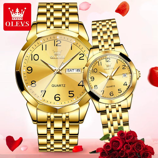 OLEVS 9970 New Fashion Stainless Steel Couple Watch Set / ساعة  الجديدة لعام  طقم ساعات فاخرة للرجال والنساء