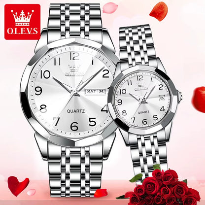 OLEVS 9970 New Fashion Stainless Steel Couple Watch Set / ساعة  الجديدة لعام  طقم ساعات فاخرة للرجال والنساء