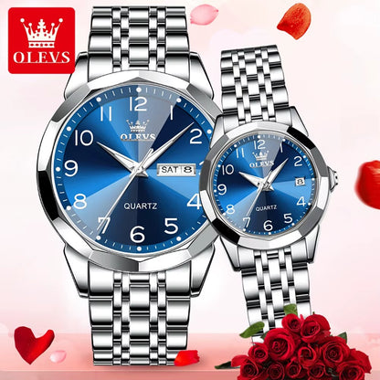 OLEVS 9970 New Fashion Stainless Steel Couple Watch Set / ساعة  الجديدة لعام  طقم ساعات فاخرة للرجال والنساء