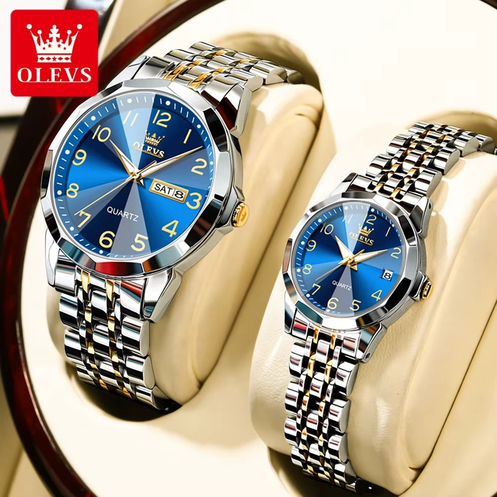 OLEVS 9970 New Fashion Stainless Steel Couple Watch Set / ساعة  الجديدة لعام  طقم ساعات فاخرة للرجال والنساء