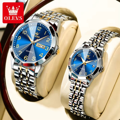 OLEVS 9970 New Fashion Stainless Steel Couple Watch Set / ساعة  الجديدة لعام  طقم ساعات فاخرة للرجال والنساء