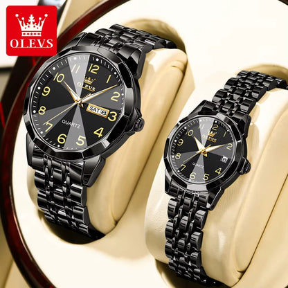 OLEVS 9970 New Fashion Stainless Steel Couple Watch Set / ساعة  الجديدة لعام  طقم ساعات فاخرة للرجال والنساء
