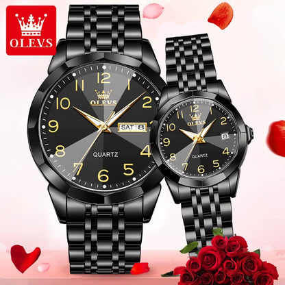 OLEVS 9970 New Fashion Stainless Steel Couple Watch Set / ساعة  الجديدة لعام  طقم ساعات فاخرة للرجال والنساء